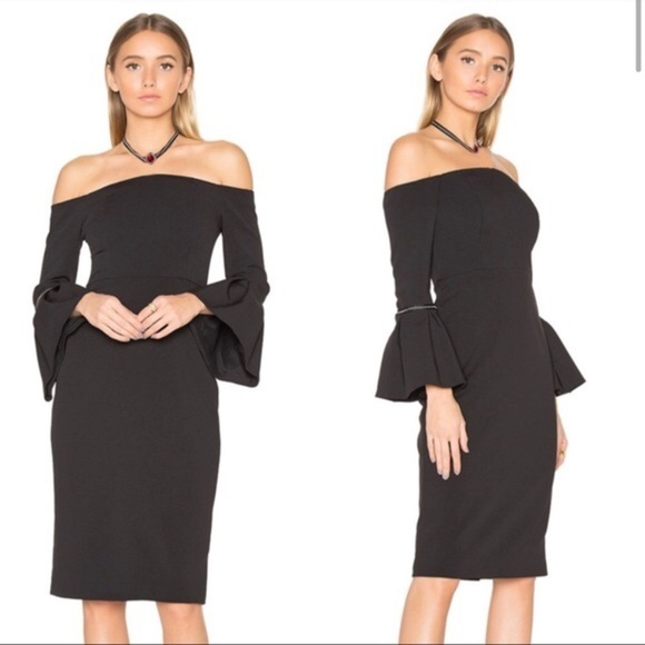 Alexis Black Trumpet Sleeve Strapless Amelie Midi Dress XS